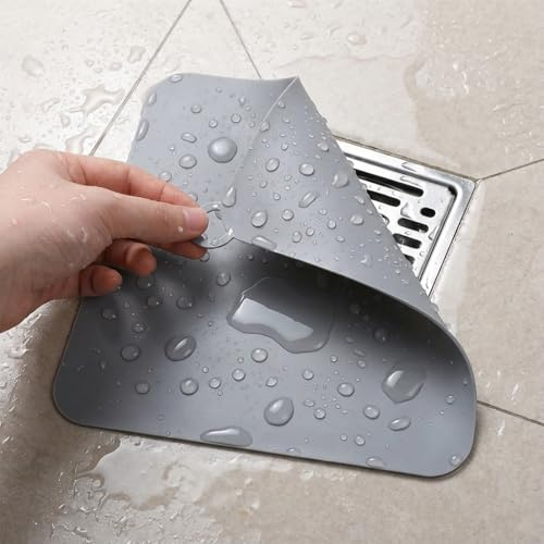 2 Pcs Floor Drain Plug, Floor Drain Cover Silicone Tub Stopper for Kitchen, Bathroom and Laundry 7.8x7.8 Inch Grey