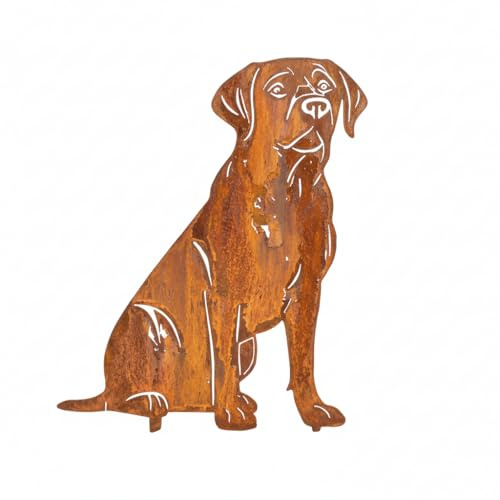 Kapaga - Edelrost Gartenstecker Labrador Retriever - Rost - 43x34cm | Deko Hund Rostfigur Gartendeko für Draußen - stabile Metall Gartenfigur aus Stahl - Wetterfest für Beet Terrasse