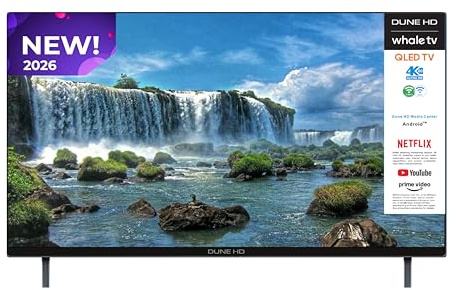 Dune HD Smart TV 43 (2026), QLED 4K UHD Quantum Dots, HDR10 HLG, Whale OS Android, 2+16, Sintonizador Triple DVB-T/T2/S/S2/C + TV analógica, Control por Voz, AirPlay, Miracast (43, Pulgadas)