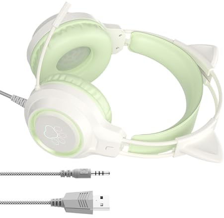 Auriculares Cableados, High-Performance, – Premium Versatile Orejas de Gato con, Cancelación Ruido y Micrófono, Cascos Cable para Juegos Computadora | Multipurpose Outdoor Indoor Utility