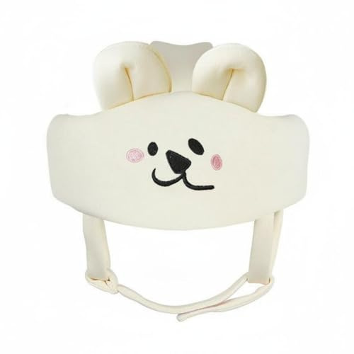 FewNvWa Casque de Protection pour Bébé Bonnet Anti- Rembourré avec Chapeau Sécurisé et Système de Sangle Réglable Polyester et, Casque De Protection Anti-Chute pour Bébé, Motif Ours Souriant Beige