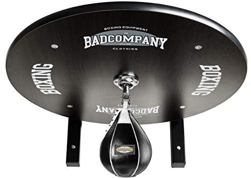Profi Speedball Plattform Set inkl. Drehkugellagerung schwarz und Leder Boxbirne medium schwarz/Boxapparat für die Wandmontage BCA-39