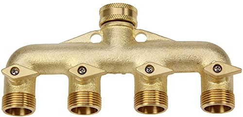 Darlac 4 Way Brass Manifold – Fits Standard 3/4 BSP Outdoor Taps – Water Timer Compatible – Solid Brass Tap Manifold for Watering