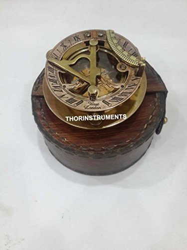 THOR INSTRUMENTS Antique Brass & Copper Sundial Compass, Sundial Clock, Sun dial in Box Gift Sun Clock Ship Replica Watch