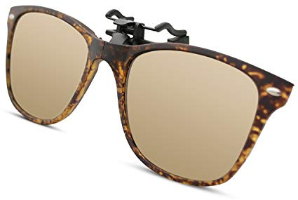 Bauhaus Polarized Clip on Sunglasses Over Prescription Glasses Flip up Sunglasses with Unique Foldable Design Anti-Glare Driving Glasses for Women Men, Retro Yellow