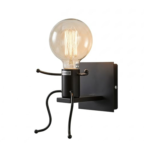 HJXDtech Creative Belle Nain Lampe de Murale Industriel Rétro Noir Métal E27 Applique Murale (Asseoir)