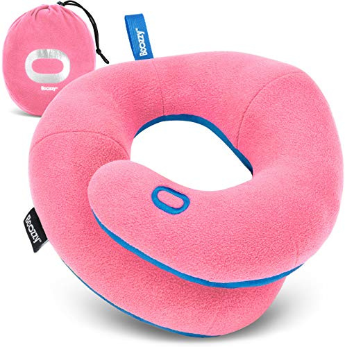 BCOZZY Kids Travel Neck Pillow (8-12 Y/O), Head & Chin Support, Pink | Comfortable rest for kids 8-12 and petite adults on road trips and flights. Soft, adjustable, washable and lightweight.