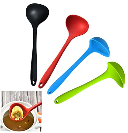 Sipiris 4 Stück Schöpflöffel Aus Silikon Suppenkelle Silikon Flexibel Soßenlöffel Küchenhelfer Set (Rot Schwarz Grün Lila)