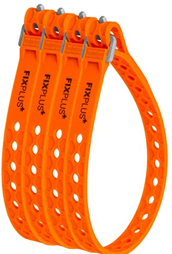 Fixplus Strap 4-pack Nano Slim Fit – spännrem för säkring, fastsättning, buntning och fastspänning, tillverkad av specialplast med aluminiumspänne 30 cm x 1,2 cm (orange)