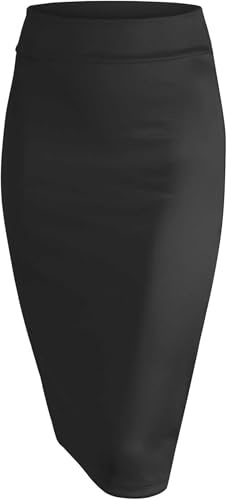 Oh! Pretty Faldas de tubo para mujer, cintura elástica, falda midi para mujer, falda de lápiz negra, longitud a la rodilla, faldas de mujer, tallas grandes 8-22, Negro