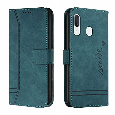 Trugox Handyhülle für Samsung Galaxy A40 Hülle Klappbar Klapphülle mit Kartenfach Handytasche Handy Schutzhülle Tasche Leder Wallet Flip Case Slim Book Cover - Blaugrün