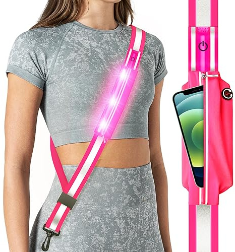 Fokia Kunbio Cintura Riflettente a LED per Passeggiate notturne, Corsa Notturna, equipaggiamento di Sicurezza, Alta visibilità, Luce LED, Cintura da Corsa per corridori, Walker, Uomo, Donna (Rosa)