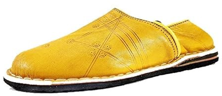 Babouche Cuir Confortable Solide | Hommes & Femmes| Fabrication Traditionnelle Marocaine (Jaune, EU_Footwear_Size_System, Adult, Numeric, Medium, Numeric_43)