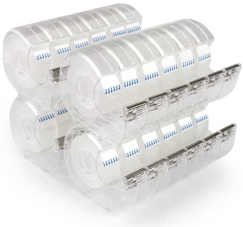 JEFURE 24 Pcs Transparent Tape with Dispenser, 0.7 in x 1000 in Clear Tapes and Refillable Dispensers, Office Tape Rolls with Dispenser Bulk for Craft Jobs, Gift Wrapping, Repairing, Home and School