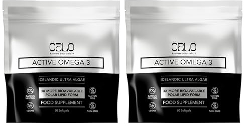 Orlo Vegan Omega 3 Algae Oil 1000mg - Natural Icelandic Nordic Omega-3 EPA & DHA Supplement - Fish Oil & Krill Alternative for Heart & Brain – 120 Easy-to-Swallow Burpless Mini Softgels