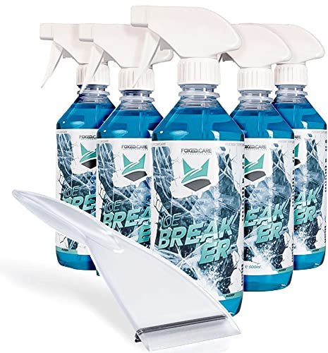 Lot de 5 dégivrants pour vitres de voiture Foxed Care Ice Breaker 0,5 l + grattoir à glace | Spray dégivreur pour vitres de voiture pour une vision claire en hiver