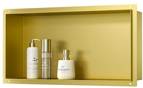 Bernkot Niche murale en acier inoxydable doré 304 - 60 x 30 x 10 cm - Pas de carrelage nécessaire - Montage encastré