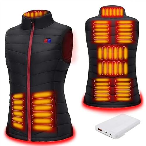 Warmy Gilet riscaldato da donna, giacca riscaldata con batteria inclusa con 9 zone di calore, riscaldato, gilet caldo, lavabile, per l'inverno, moto, caccia, Nero , M