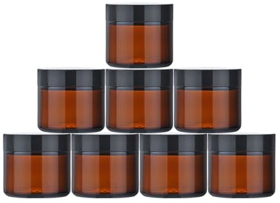 8 st 60 ml bärnstensfärgade glasburkar, tomma kosmetiska burkar med lock, tomma glasburkar för förvaring av ansiktskräm och lotion, prover, resebruk