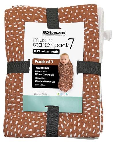 Baby Swaddle Wraps for 0-3 Months, Oeko-tex, Newborn Swaddle Set for Baby Boy and Girl, Breathable Cotton Fabric Baby Essentials,7 Pack Ideal for 20 - 24°C Temperatures, Machine Washable Cotton