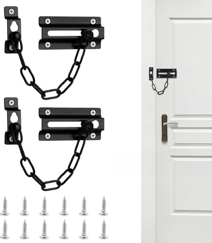 Flintronic Serratura a Catena per Porta, 2 Pezzi Robusta Chiusura a Catena Ispessita, Catena di Protezione per Porta, Serratura di Sicurezza per Casa, hotel, Porte Interne e Finestre -Nero