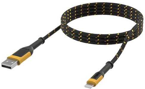 DEWALT USB A to Lightning® Reinforced Charging Cable 1.8m (6ft) Reinforced Kevlar® (withstands repeated bending and flexing) For Extra Long Life Span