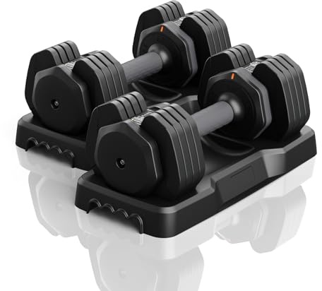Moziel Lot de 2 Haltères Réglables Musculation 11 kg, Ensemble d'Haltères avec 5 Niveaux de Poids de 2 kg à 11 kg - Noir