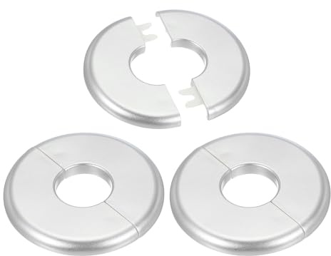 PATIKIL Wall Split Flange 1.1/28mm, 3Pcs ABS Round Self-Adhesive Escutcheon Plate Cover Buckle for Water Pipe Faucet Decoration, Silver