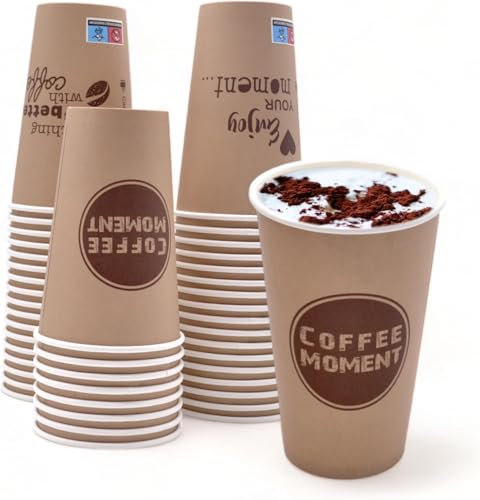 Biomatea Lot de 100 gobelets à café en carton de qualité supérieure - 400 ml - Gobelets jetables - 0,4 l