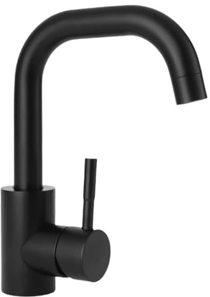 Serenfira Schwarze Einhebelmischer Armatur, 360° drehbar Wasserhahn aus SUS304 Edelstahl, Hochdruck Küchenarmatur mit Luftsprudler, rostfreie Mischbatterie für Küche & Badezimmer