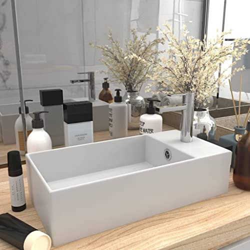 Lavabo with céramique blanc mat, design contemporain, vasque à poser salle de bain, lavabo salle de bain, meuble vasque salle de bain, lave main, 480 x 250 x 150 mm
