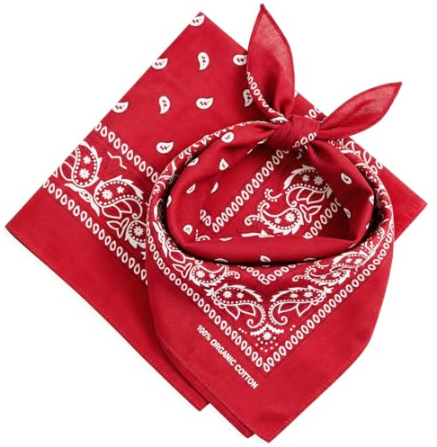 AURAE Bandana – 100 % bomull och naturliga fibrer – bandana scarf utan polyester – mjuk, hållbar och maskintvättbar, Röd, Standard