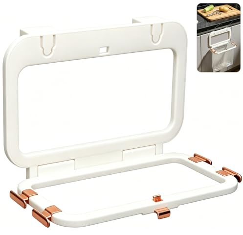 Soporte Para Bolsas De Basura Colgante Cocina, Cubo Basura Plegable Para Puerta Armario, Papelera Reciclaje Con Tapa Sin Olores, Organizador Baño Y Coche Sin Taladro, Blanco Crema