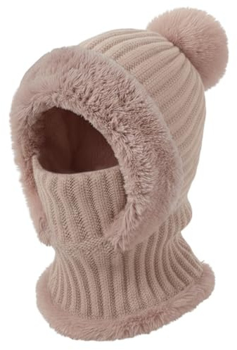 DRESHOW Passamontagna Maglia Donna Cappello Donna Termico Invernale con Scaldacollo Passamontagna Antivento con Pompon per Attività Outdoor Invernali