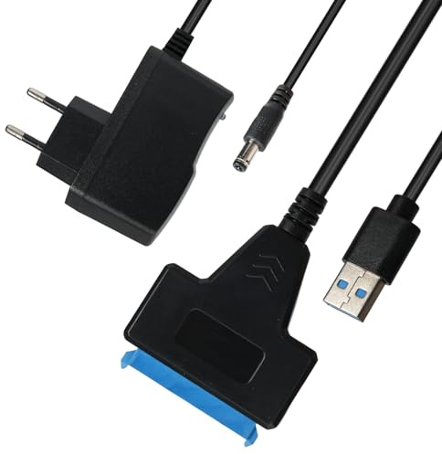 Adaptador SATA a USB 3.0 para Discos Duros HDD/SSD de 2.5/3.5, Hasta 5Gbps con UASP, Transferencias Rápidas con UASP, Plug & Play, con Alimentación de 12V/2A, Ideal para Windows, MacOS y Linux.