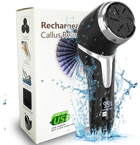Electric Callus Remover for Feet (with Dander Vacuum), Portable Pedicure Kit Foot File Callus Remover, Rechargeable Waterproof Foot File for Foot Care Deadskin Remover with 3Head&LCD Display