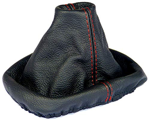 L & P Car Design L&P A0039 Schaltsack Schaltmanschette kompatibel mit VW Polo 9N 100% Echtleder Schwarz Naht Rot