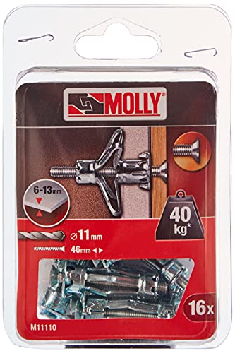 Molly M11110-XJ Chevilles métalliques à expansion avec vis M5 Ø11mm, 5 x 36 mm, Gris, Set de 16 Pièces