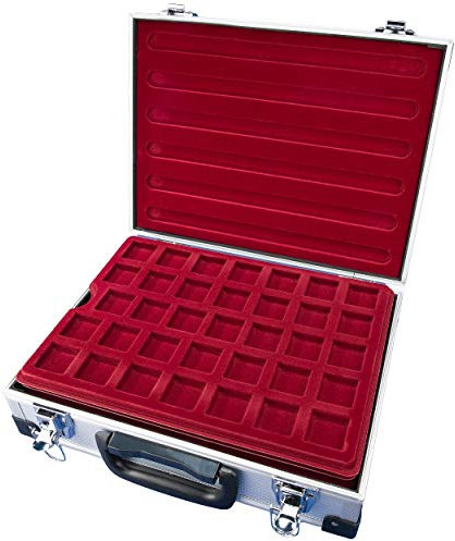 MC.Sammler Alu Münzenkoffer Münzkoffer inkl 5 Münztableaus für 195 Münzen 32x32mm (195 Fächer - 32x32mm)