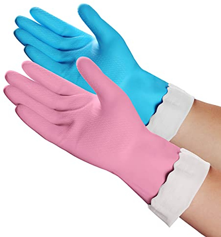 HSL Household Cleaning Gloves - 2 Pairs Reusable Kitchen Dishwashing Gloves with Latex Free, Cotton lining, Waterproof, Non-Slip, Ideal for Dishes, Household Chores, and Gardening (Medium)