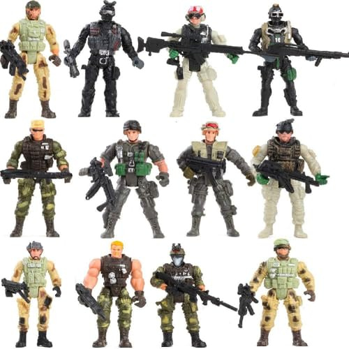 Fycooler Figura de Acción Soldados del ejército de Juguete con Arma/Figuras Militares Conjuntos de Juegos - 12 Figuras de acción realistas de guardabosques del ejército para Niños