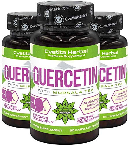 Quercetin with Mursala Tea | 80 Vegetarian Capsules x 200 mg (8 Months Supply) | Sophora Japonica Extract | High Absorbtion | Healthy Cardiovascular System | Anti-Allergic Product by Cvetita Herbal