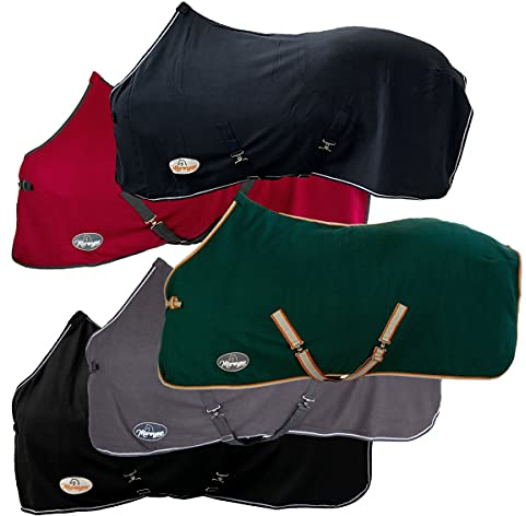 Marengos - Abschwitzdecke Economic mit Kreuzgurten (abnehmbar) | Pferdedecke mit Frontschnalle, Schweifkordel & Widerristpolster | atmungsaktive Fleecedecke | Pferde Zubehör in Granatapfel | 145cm