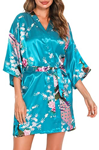 Vlazom Kimono Donna in Raso Accappatoi e Vestaglie Scollo V con Cintura per Spa Regalo Sposa