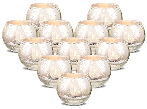 Romadedi Teelichthalter Glas Kerzenständer Silber ：Kerzenhalter teelichtgläser für deko Wohnzimmer Tischdeko Hochzeit weihnachtsdeko 12er Set Windlicht für Teelichter Votivkerzen Kerzen