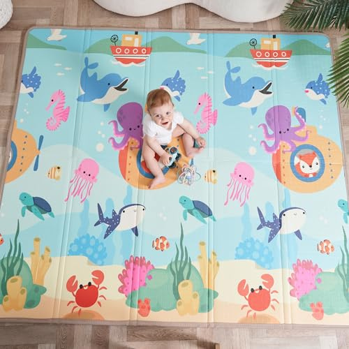Alfombra Acolchada Plegable 180x200x1.5cm, Manta De Juegos Impermeable Reversible, Gimnasio Infantil, Regalo Para Bebe