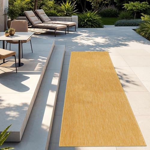 TT Home Teppich Für Outdoor Küchenteppich Balkon Terrasse Unifarbenes Design Modern, Farbe: Gelb, Größe:60x100 cm