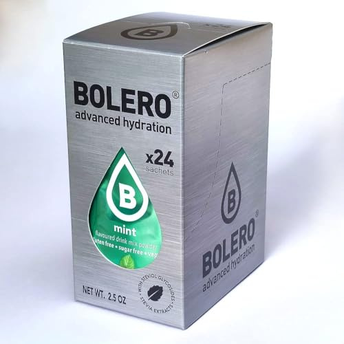 Bolero Drink 24 bolsitas 3 gr Sticks Frutas Preparado Polvo Soluble Para Bebida Fresca en Agua Producto, 72 gramos endulzado con stevia (Mint)
