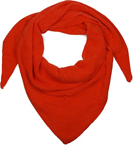 styleBREAKER Bufanda triangular de punto para mujer, suave chal de hombro con patrón de arroz, diseño monocromático en mezcla de lana, Made in Italy, 190x72 cm, Naranja sanguina