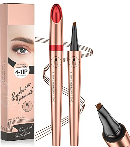 Lapiz Cejas Microblading,Lápiz para Tatuaje de Cejas a Prueba de Agua,Lapiz Ce-jas 4 Puntas Lápiz de Ce-jas Líquido,Larga Duración a Prueba de Manchas(01-Marrón Claro)